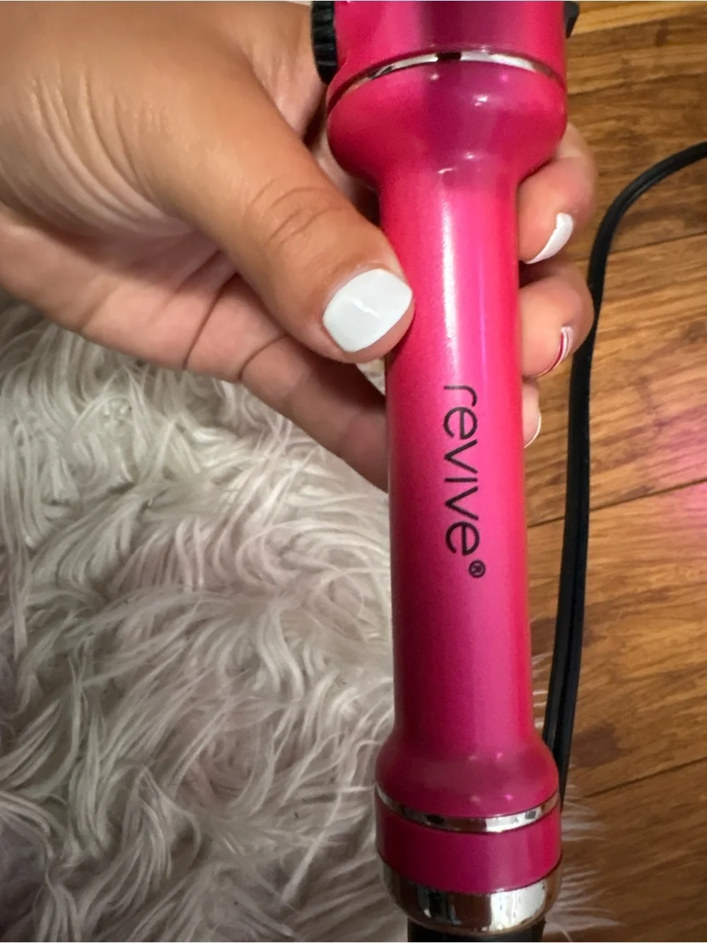 Pink Handle Curling Iron with Iridescent Rainbow Barrel